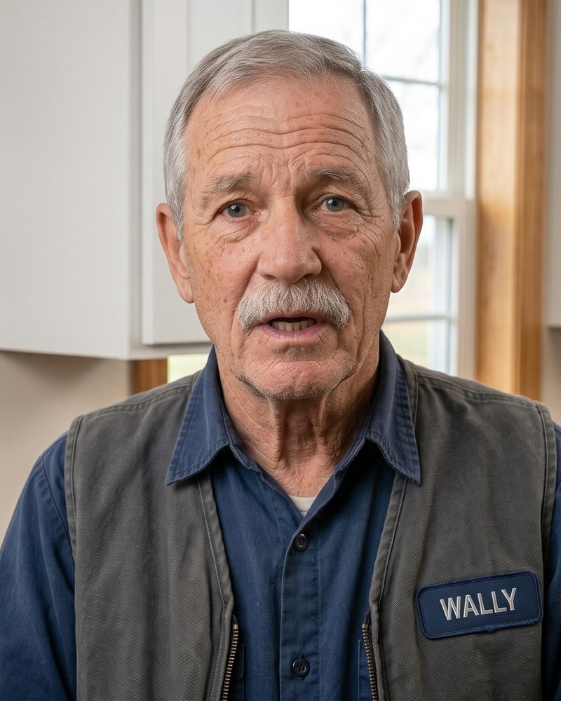 Wally Sparks, retired electrician, in a kitchen beside a smoke alarm and carbon monoxide detector